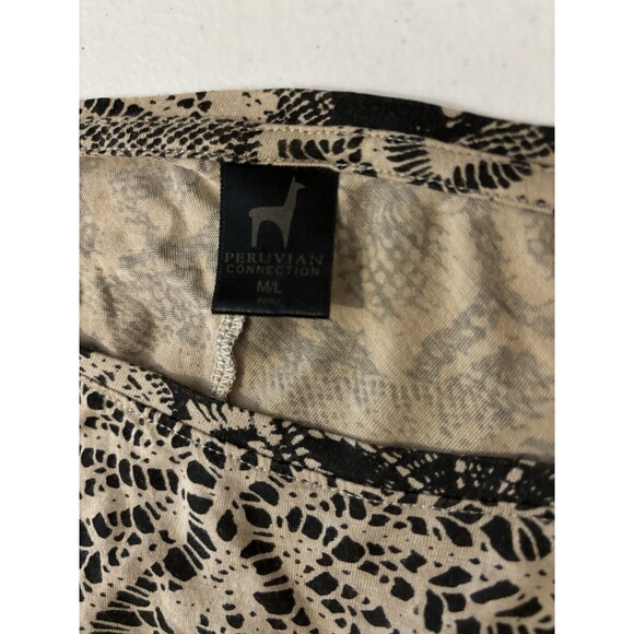 Peruvian Connection Tunic Swing Blouse Top L Boho Tan Black Lace Mandala Artsy - Picture 2 of 15